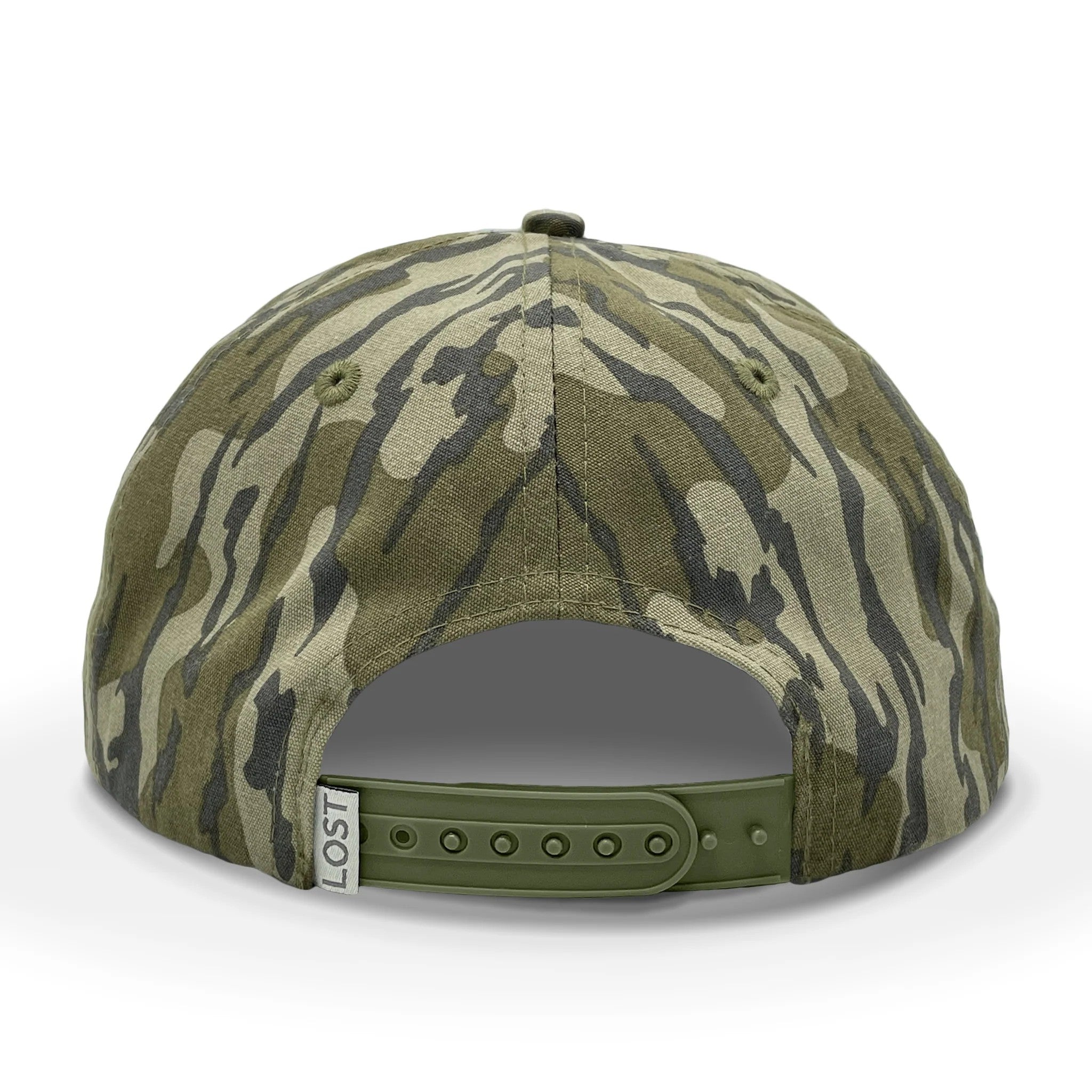 Back view of the Talkin' Timber mossy oak bottomland rope hat