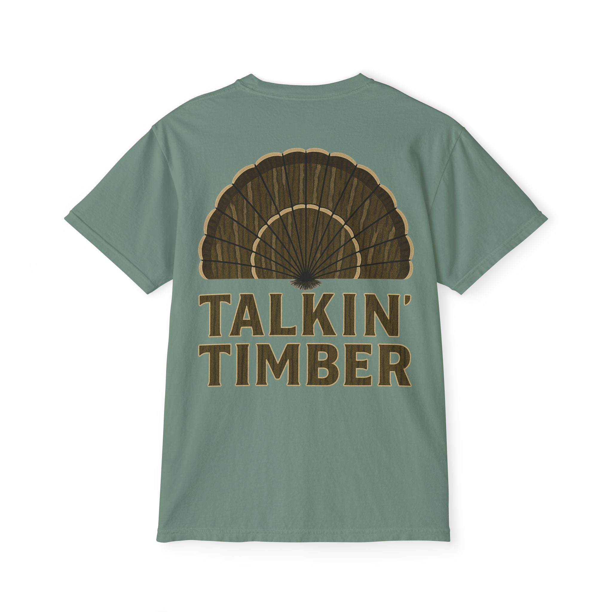 Talkin' Timber- Bottomland Fan- Back view of tee- Light Green