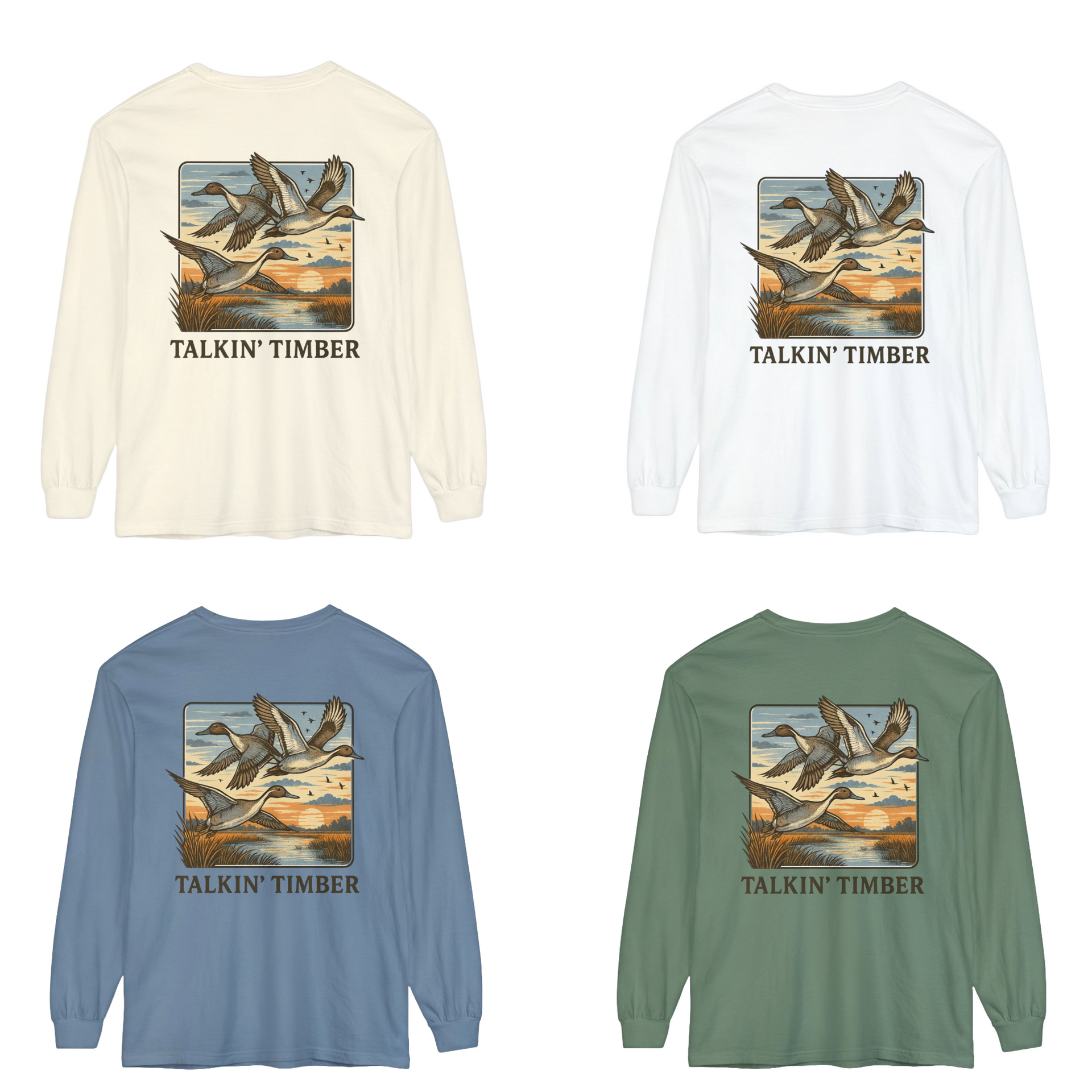 Talkin' Timber - Rare Feathers - Back view of Northern Pintail Long Sleeve Tees