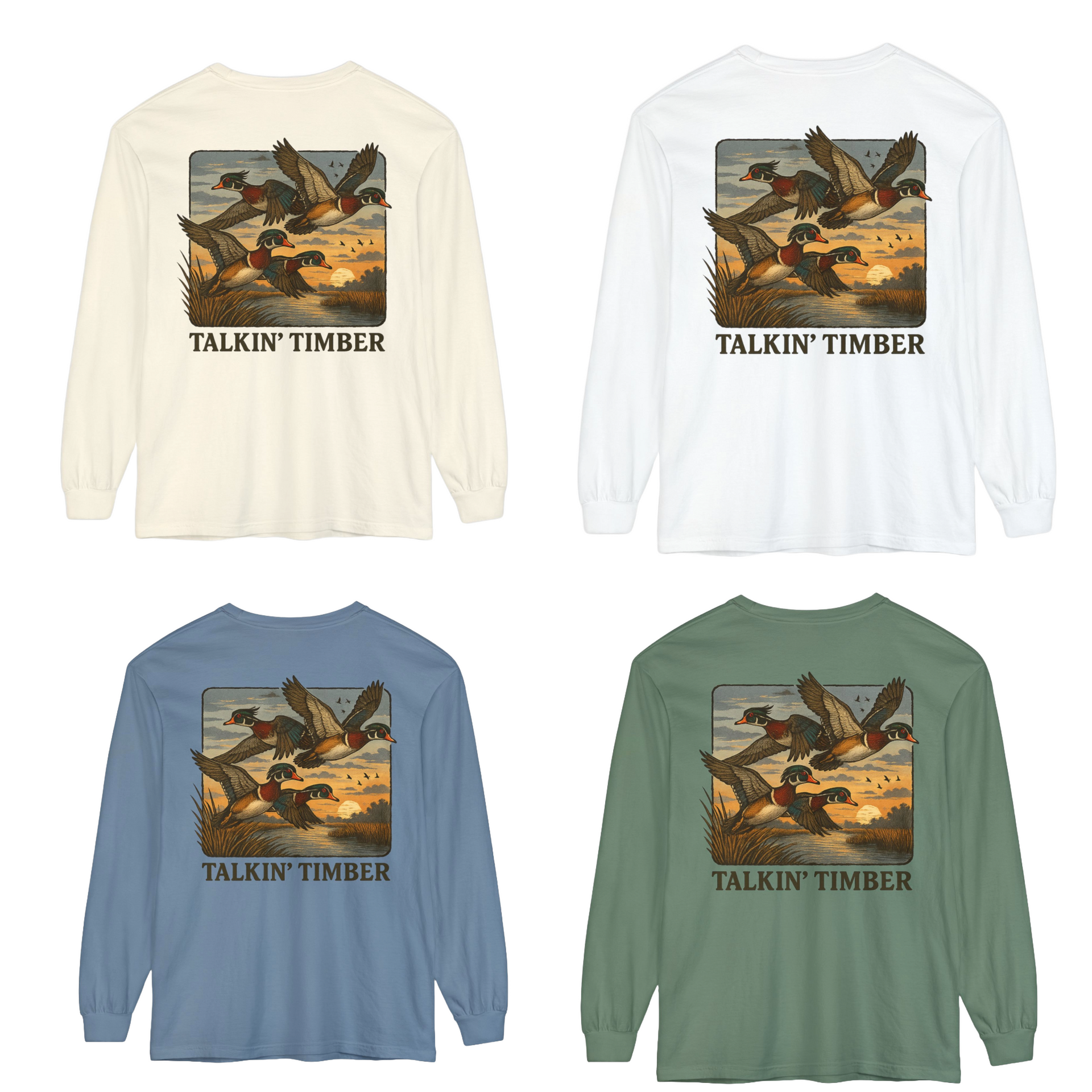 Talkin' Timber- Rare Feathers- Back view of Wood Duck Long Sleeve